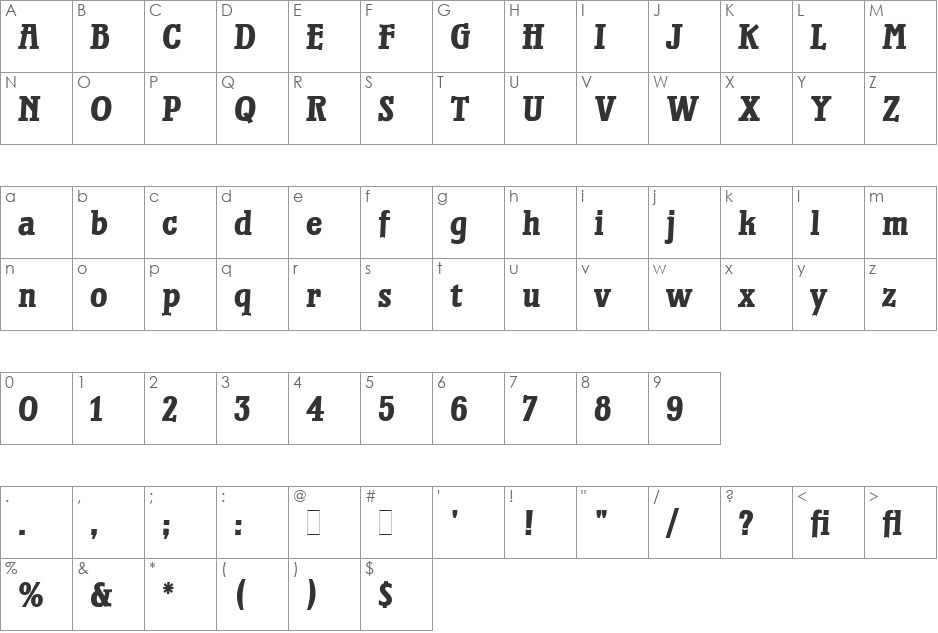 Waterloo Bold LET font character map preview