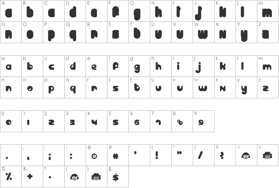 Billo font character map preview