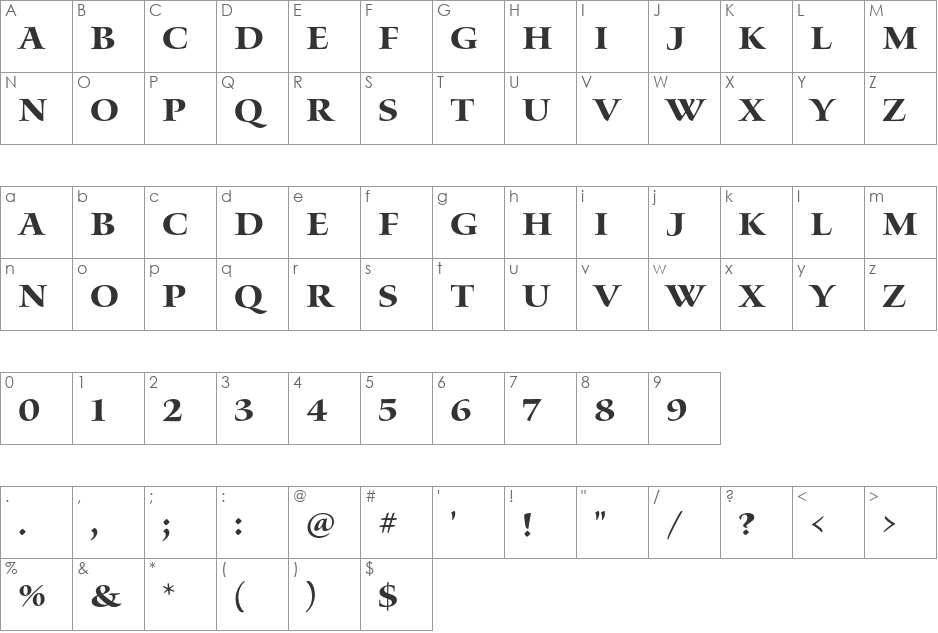 Waters Titling Pro font character map preview