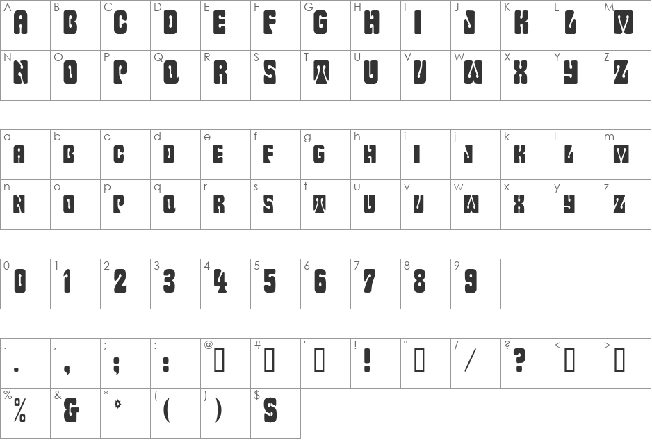 WavyOrnamentalCondensed font character map preview
