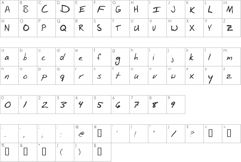 Billshw font character map preview
