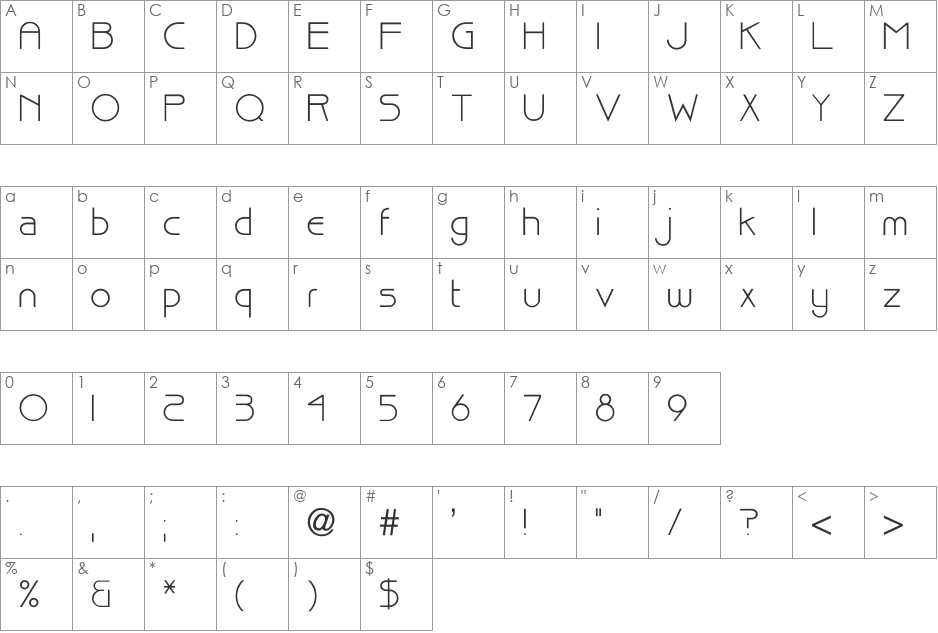 Billuy font character map preview