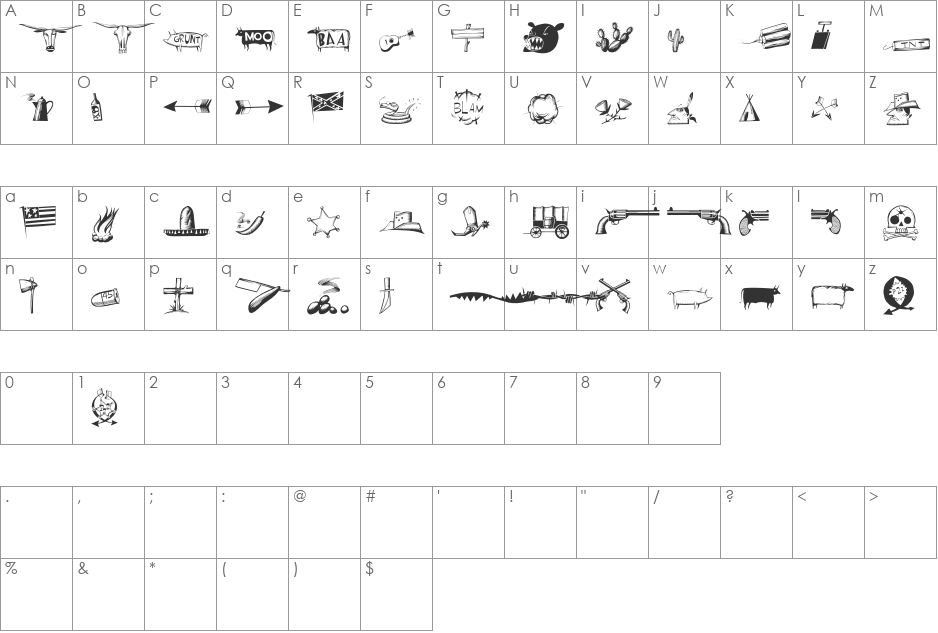 WayOutWest font character map preview