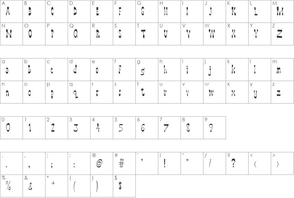 WayOutWest font character map preview