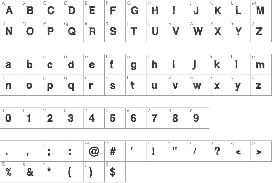 WC ROUGHTRAD BETA font character map preview