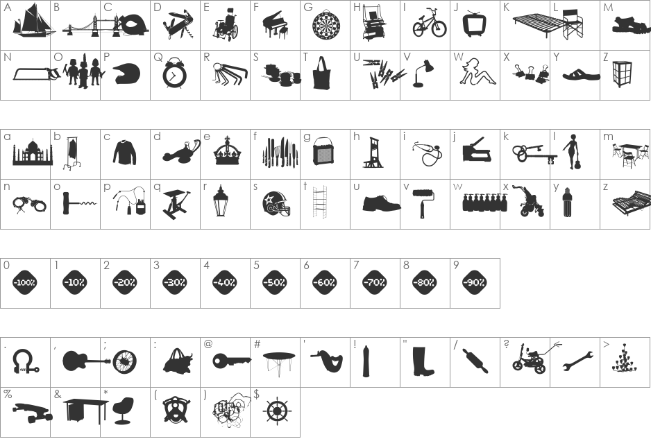 WC Sold Out B Bta font character map preview