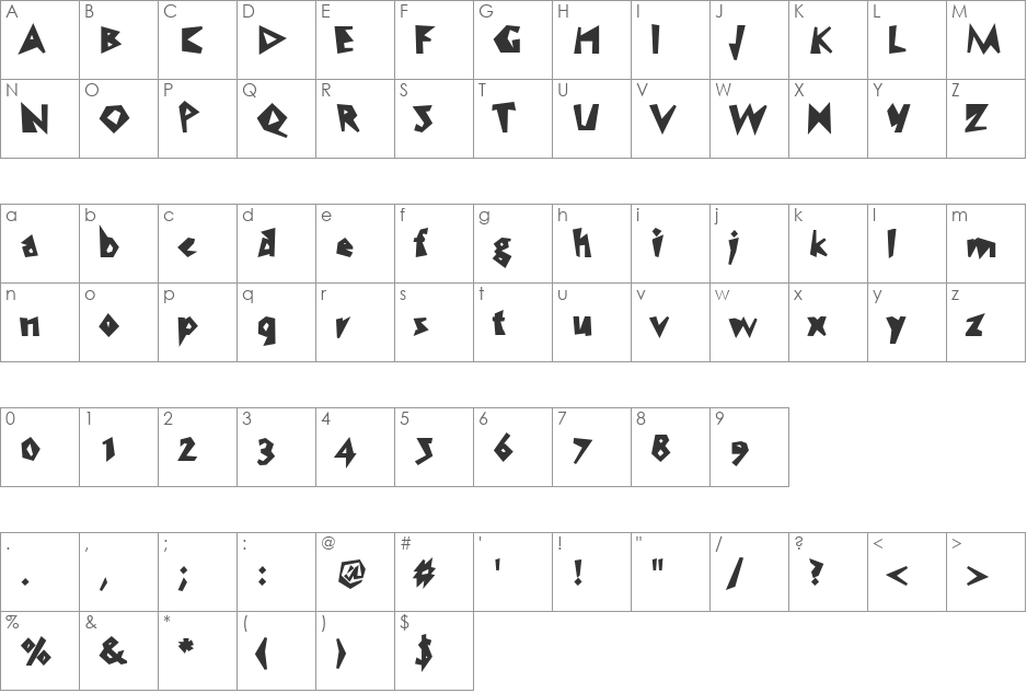 WC Speed Bta font character map preview