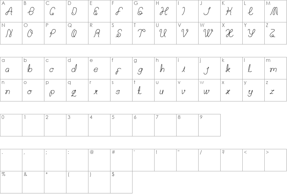 Billy Jean Style font character map preview
