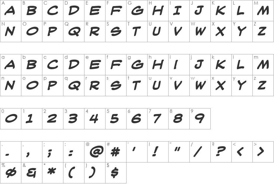 WebLetterer BB font character map preview