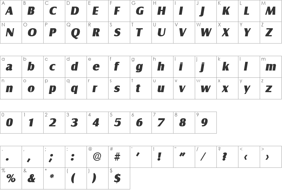 BillyBecker-Heavy font character map preview