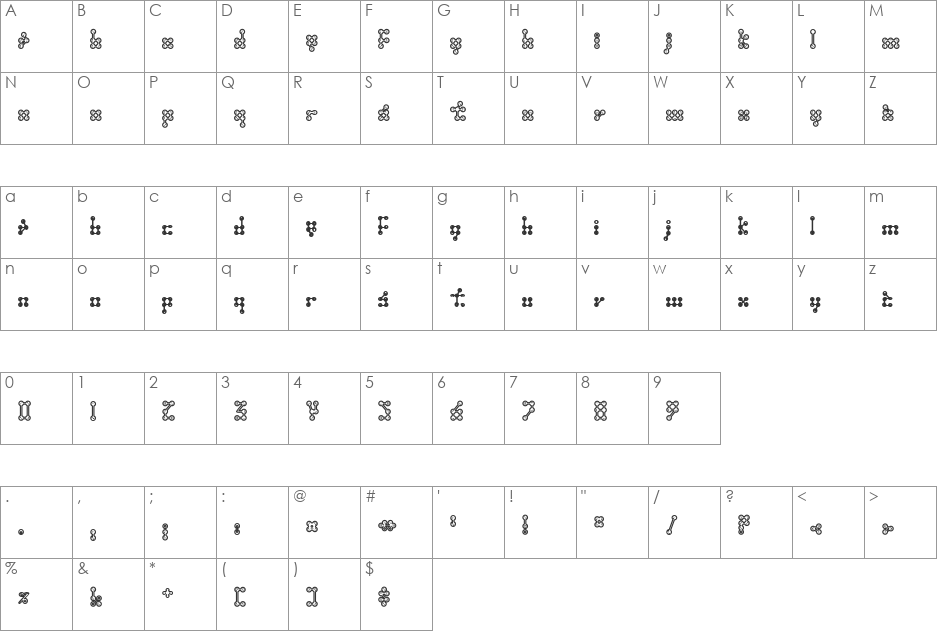 Wednesday font character map preview