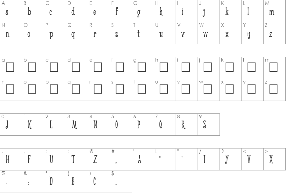 Weehah font character map preview