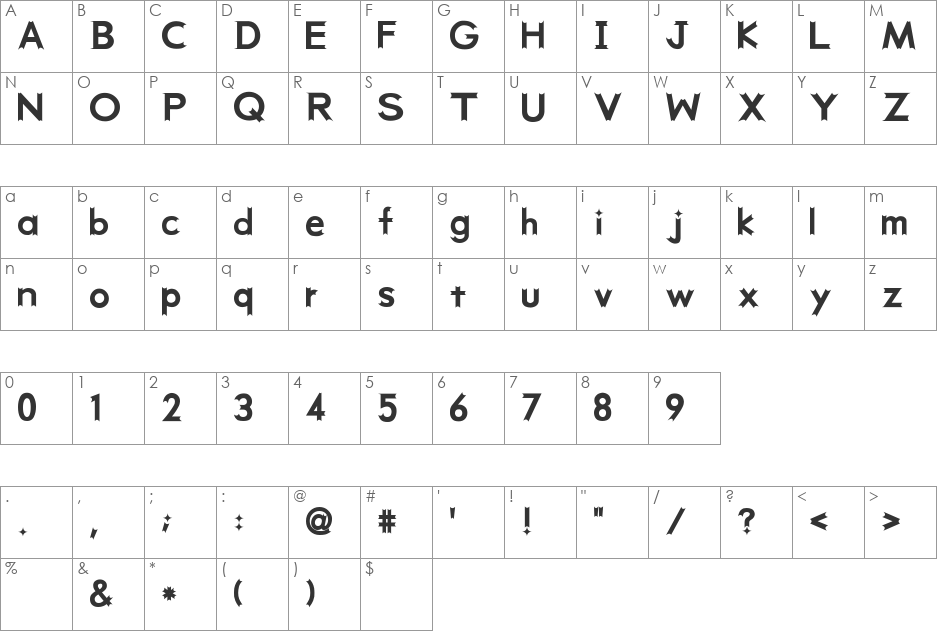 week (sRB) font character map preview