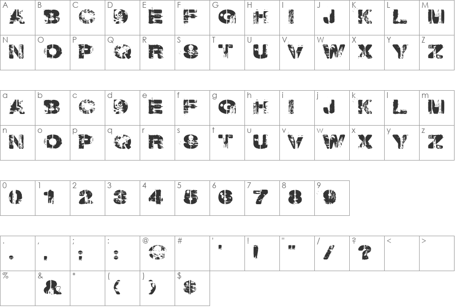 Weekend Warrior font character map preview