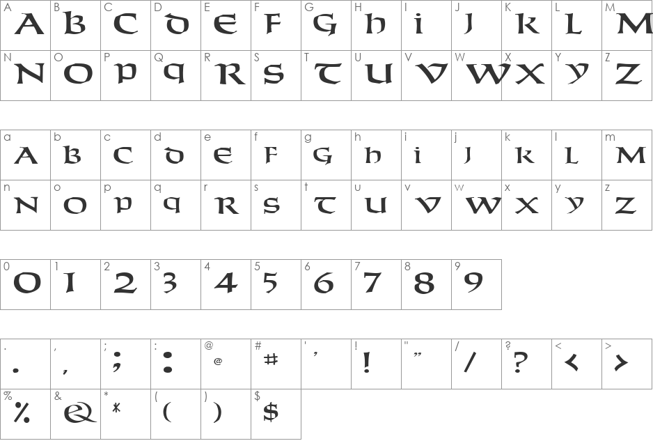 Weekender font character map preview