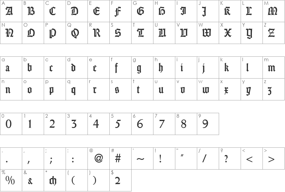 WeinGothikDB font character map preview