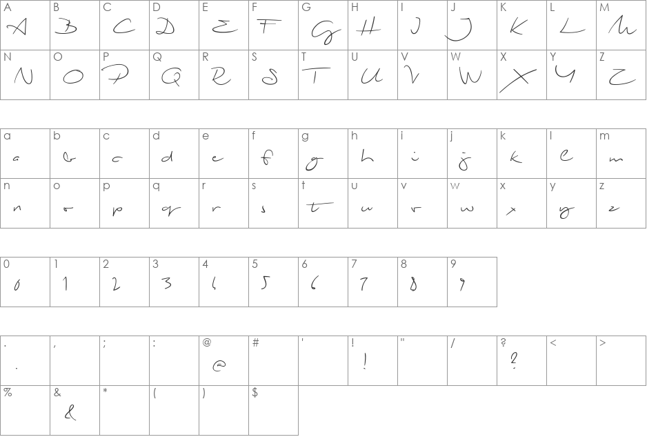 Biloxi Script font character map preview