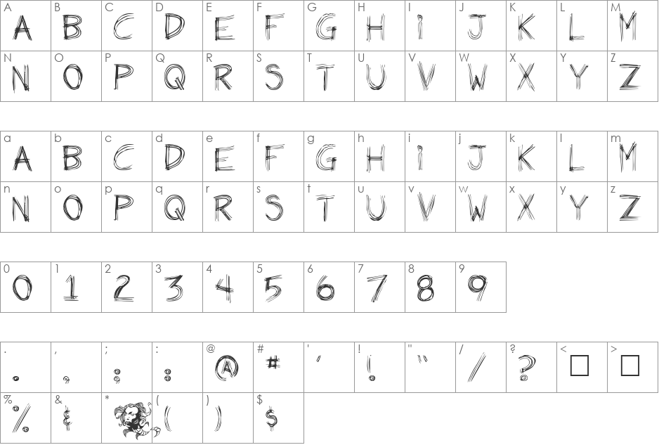 Weirdo font character map preview