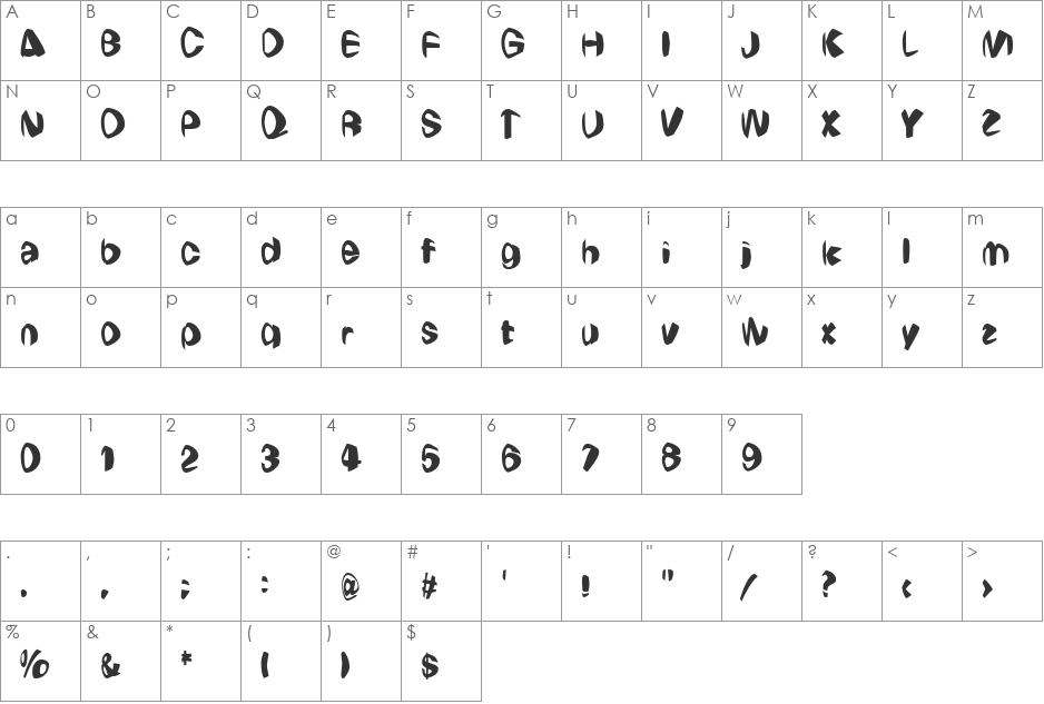 Weirdo Warp font character map preview