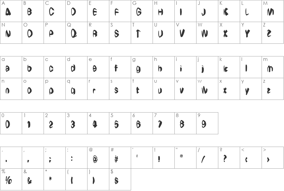 WeirdoCrunched font character map preview