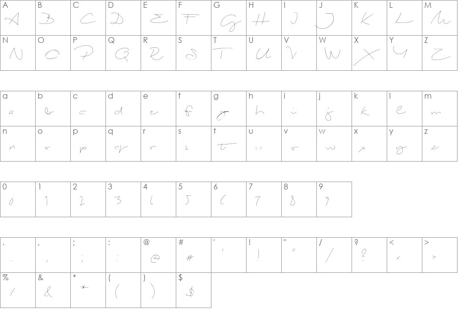 Biloxi Thin font character map preview