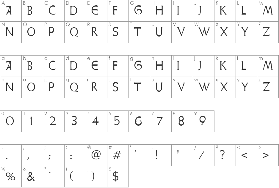 Weiss Initialen font character map preview
