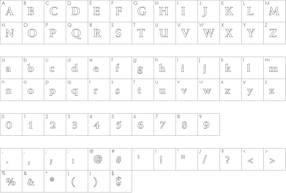 Weiss-ExtraBold Hollow font character map preview