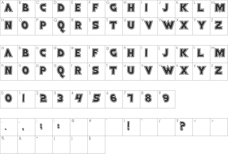 Bimasakti font character map preview