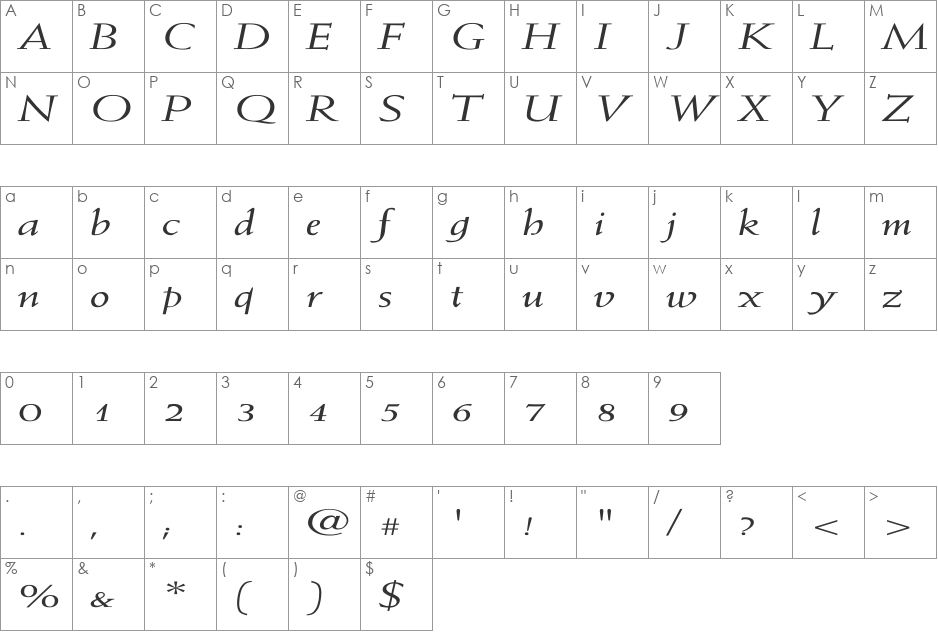 Weiss-Italic Ex font character map preview