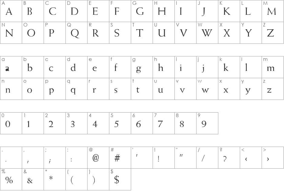 Weiss-Normal font character map preview