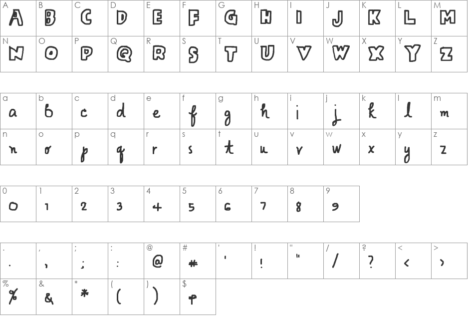 Bimbam font character map preview