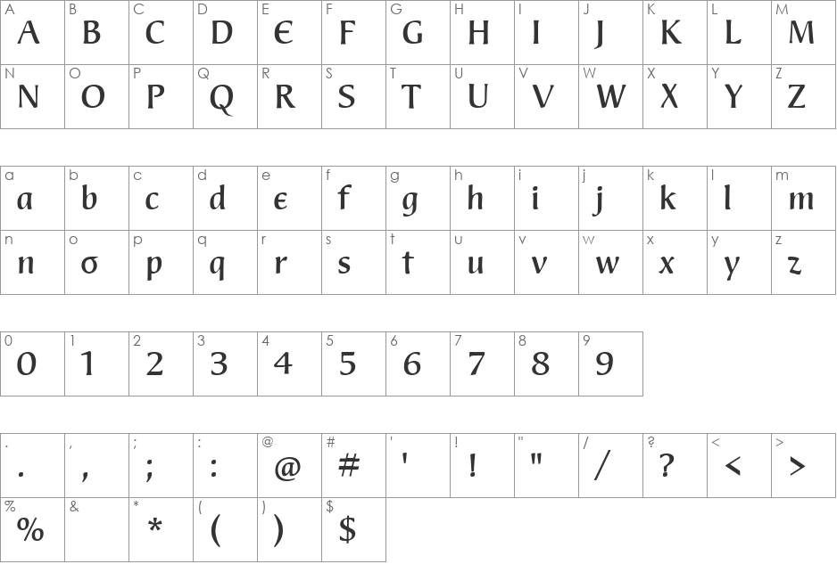 Welcome Y2 font character map preview