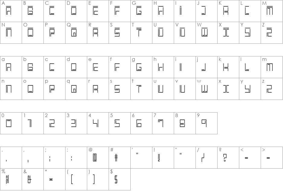 Welcome2M font character map preview