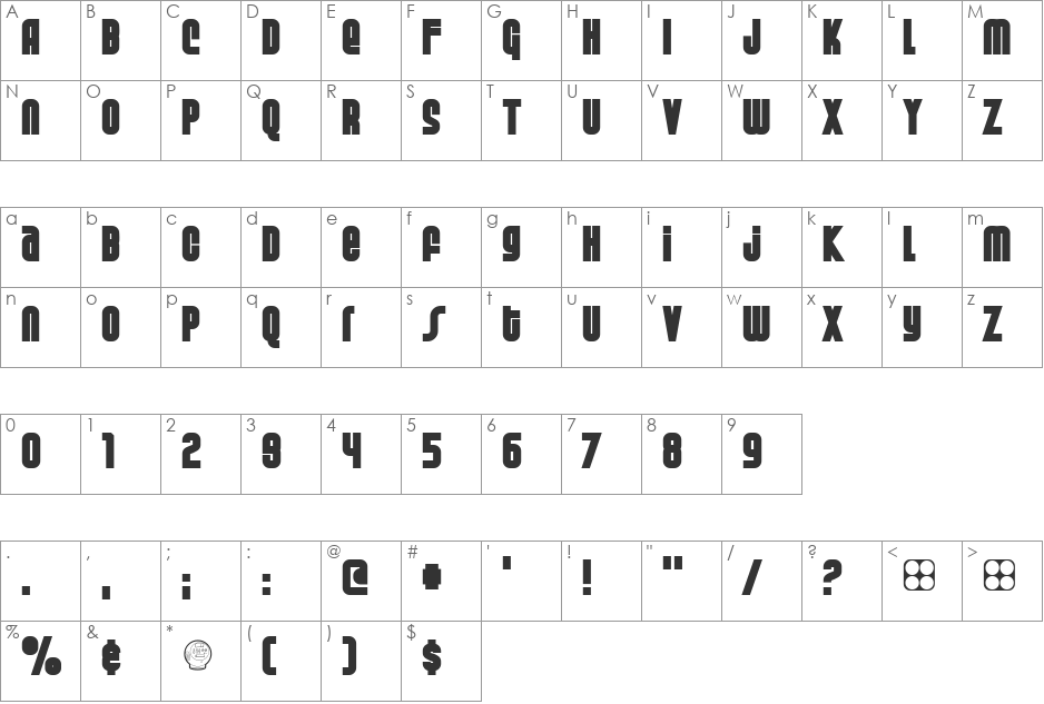 Weltron Special Power font character map preview