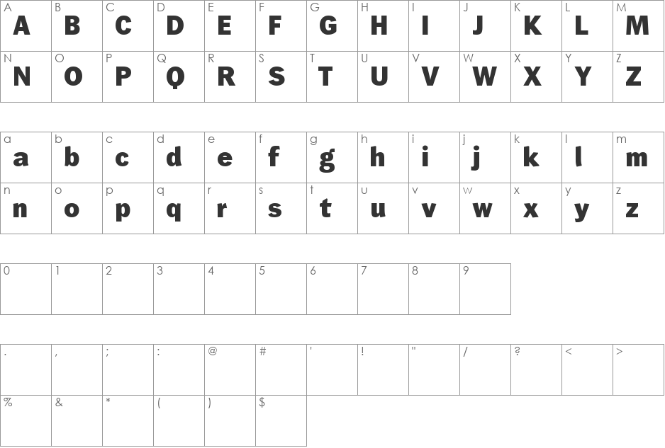 Wendelin font character map preview