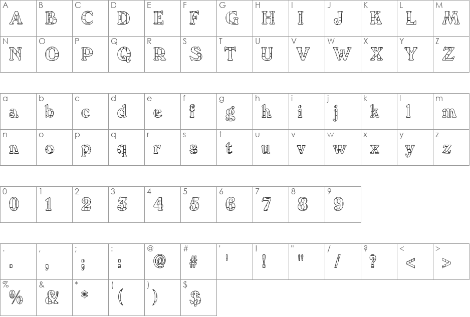 WendonLaby Becker font character map preview