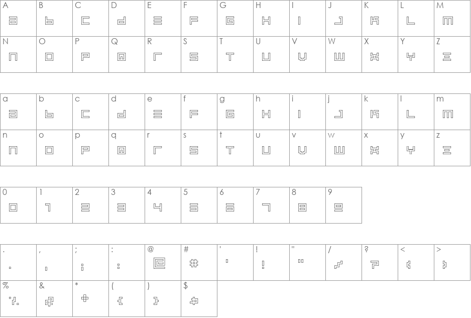 BIN Outline font character map preview