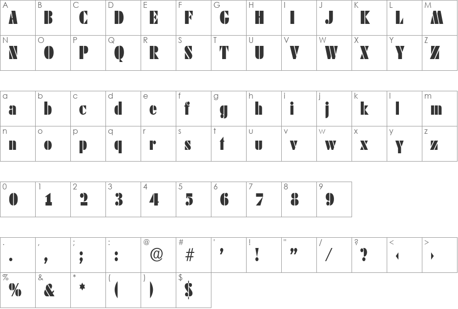 WendyBeckerCond font character map preview