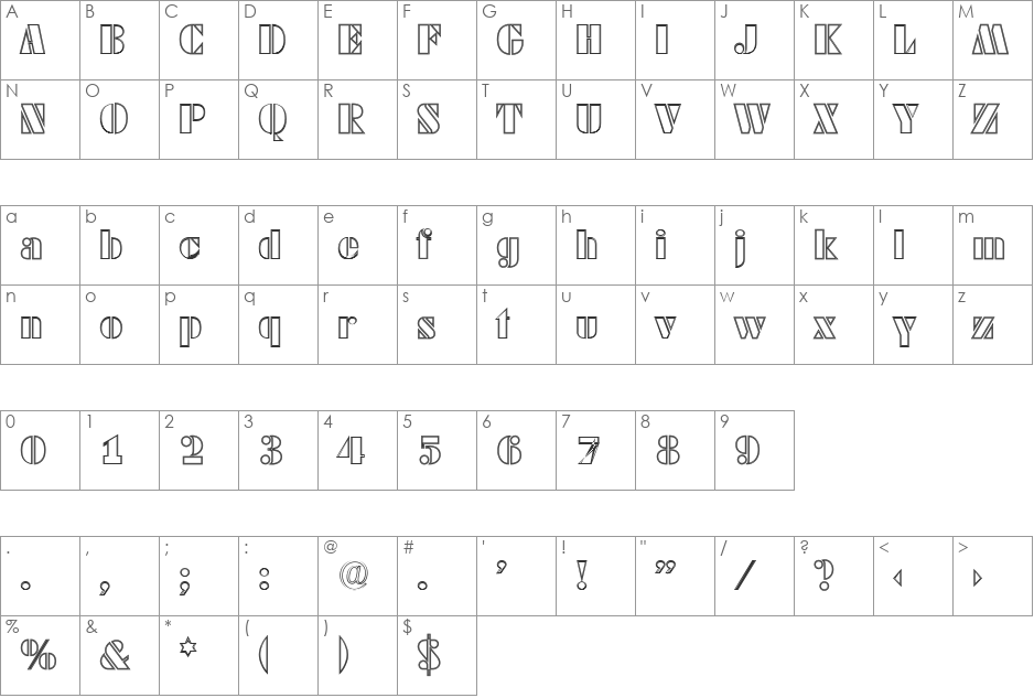 WendyBeckerOpenOutline font character map preview