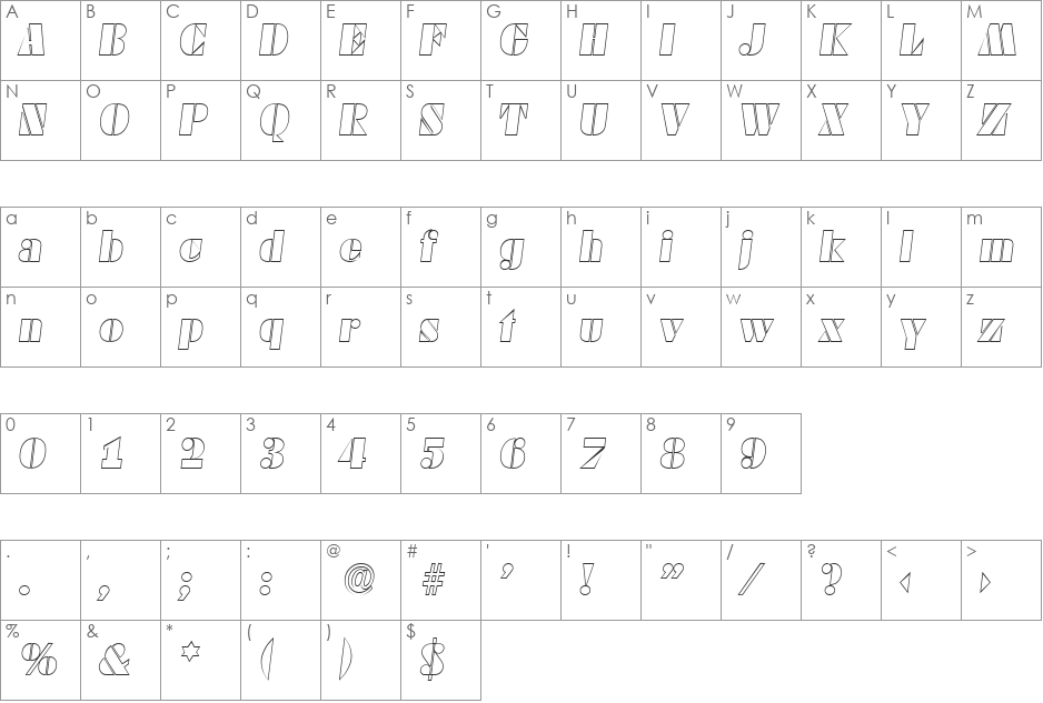 WendyBeckerOutline font character map preview