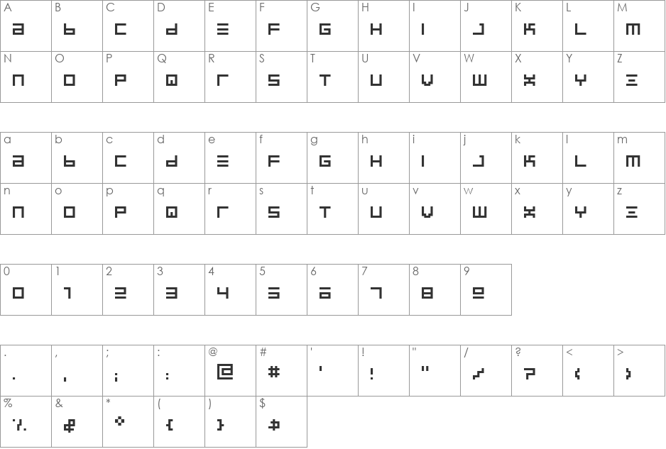 BIN Regular font character map preview