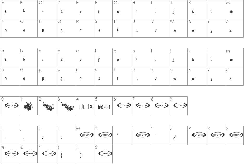 Wentelteefje font character map preview