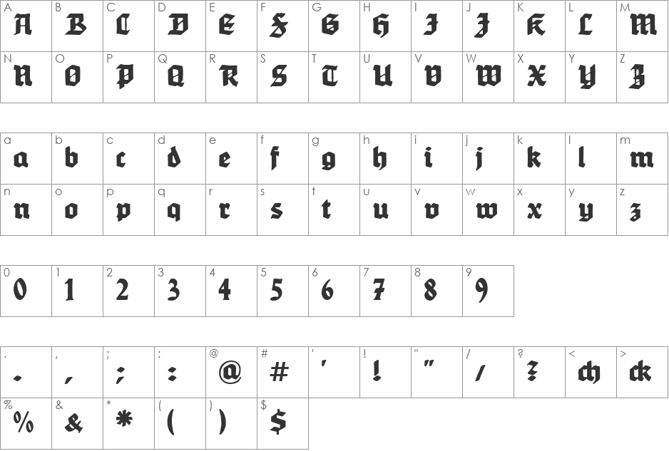 Werbedeutsch font character map preview