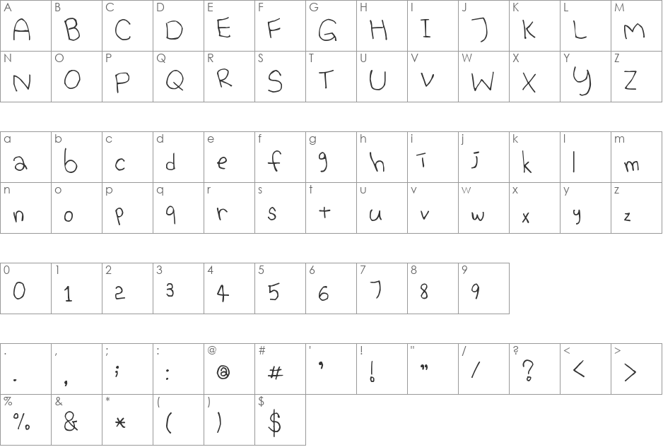Bina Bina font character map preview