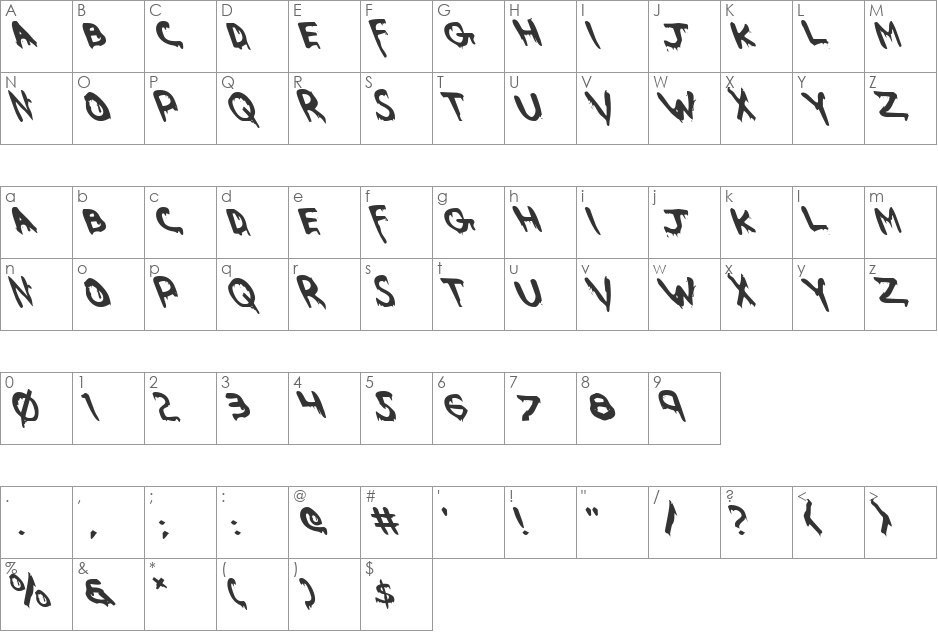 Were-Beast Leftalic font character map preview