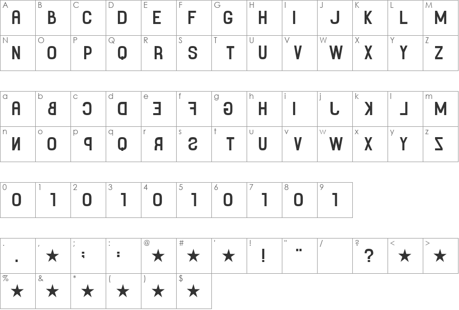 Binary font character map preview