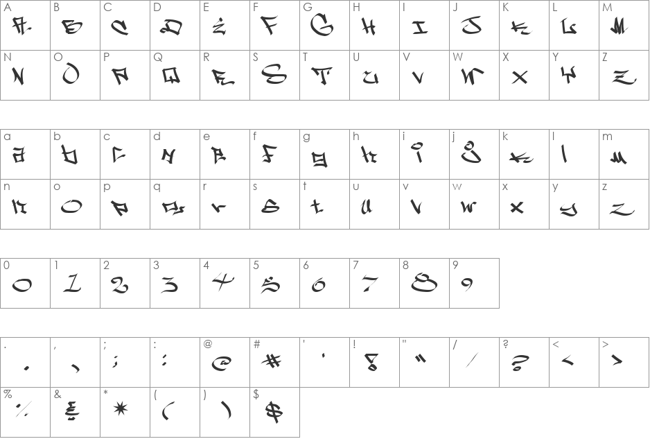 West Side font character map preview