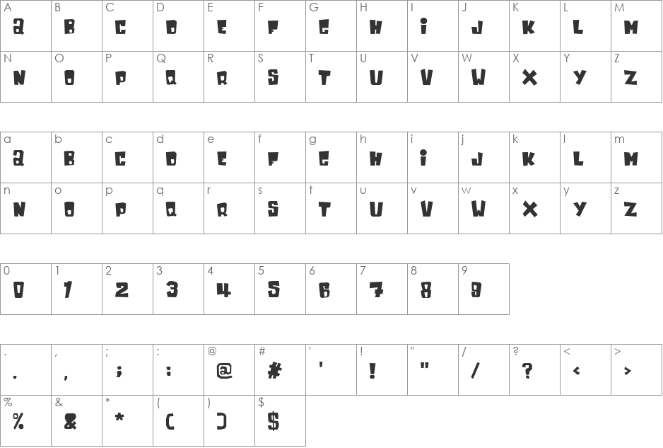 Westate font character map preview