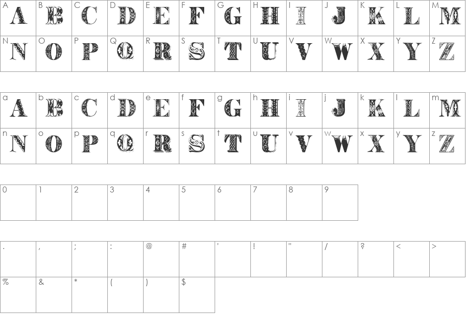 WestBalaio font character map preview