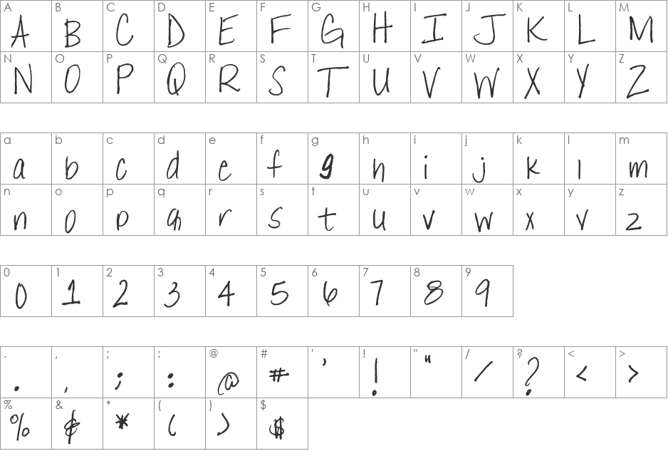 WestCoast font character map preview